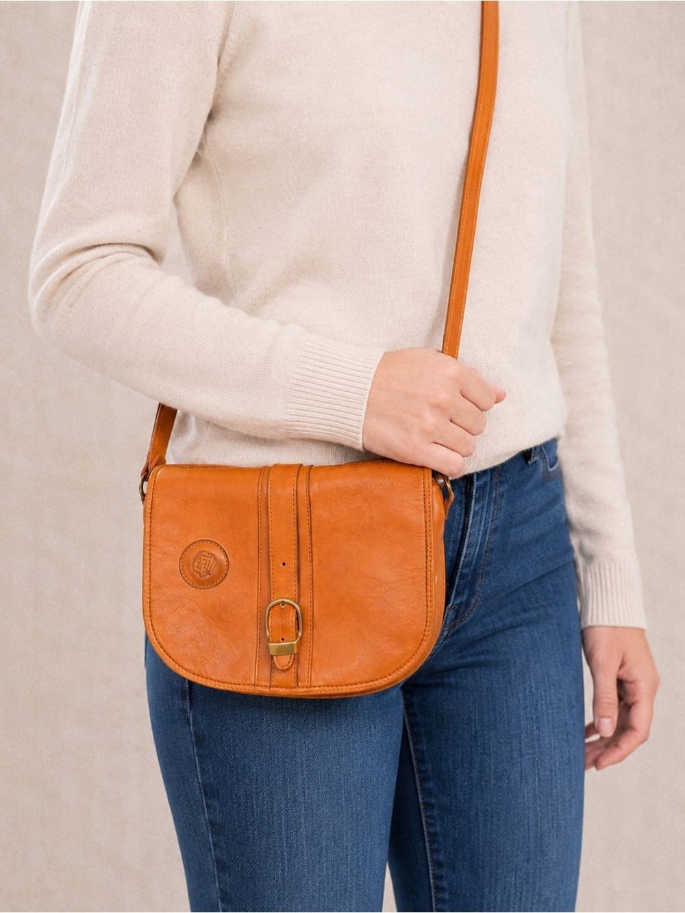 AXIXIE Tan Leather Handmade Flap Bag